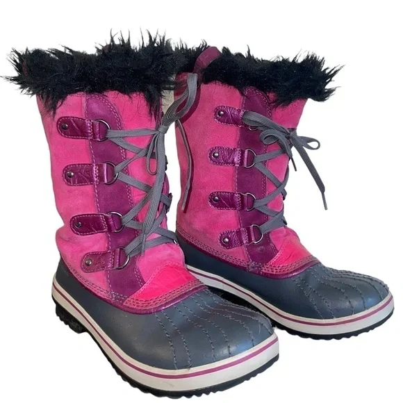 Sorel Tofino lace up, faux fur trim, waterproof Pink boots Mid- calf Size 6 GUC - Picture 4 of 8